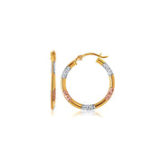 Bids.com 10k Tri-Color Gold Classic Hoop Earrings with Diamond Cut Details Earrings White Smoke Tri-Color Gold