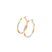 Bids.com 10k Tri-Color Gold Classic Hoop Earrings with Diamond Cut Details Earrings White Smoke Tri-Color Gold