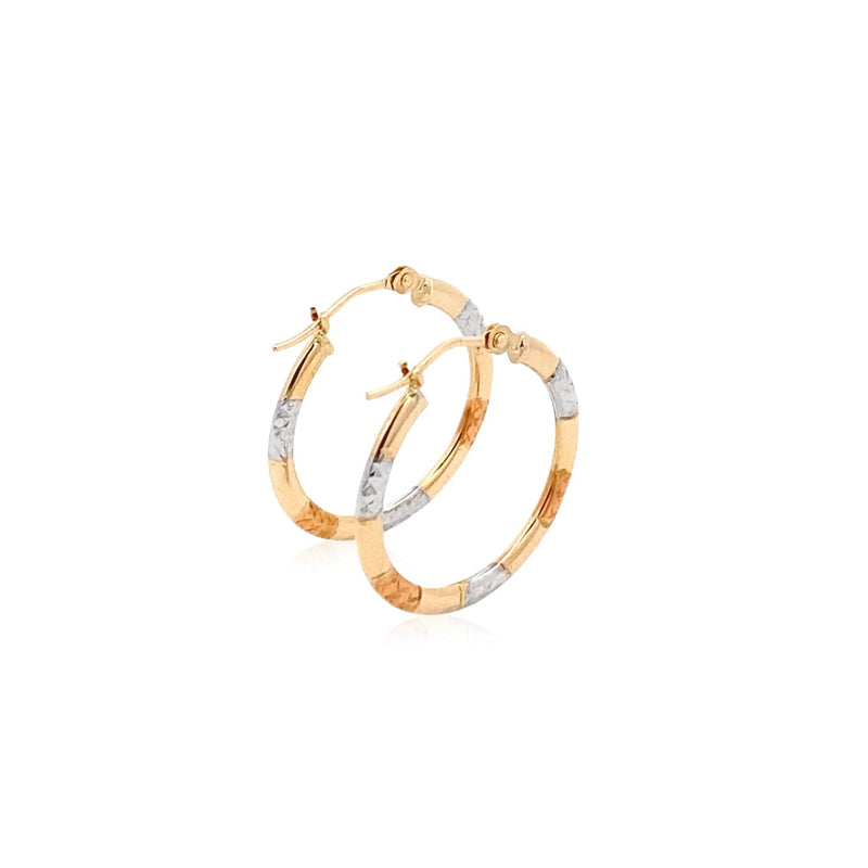 Bids.com 10k Tri-Color Gold Classic Hoop Earrings with Diamond Cut Details Earrings White Smoke Tri-Color Gold