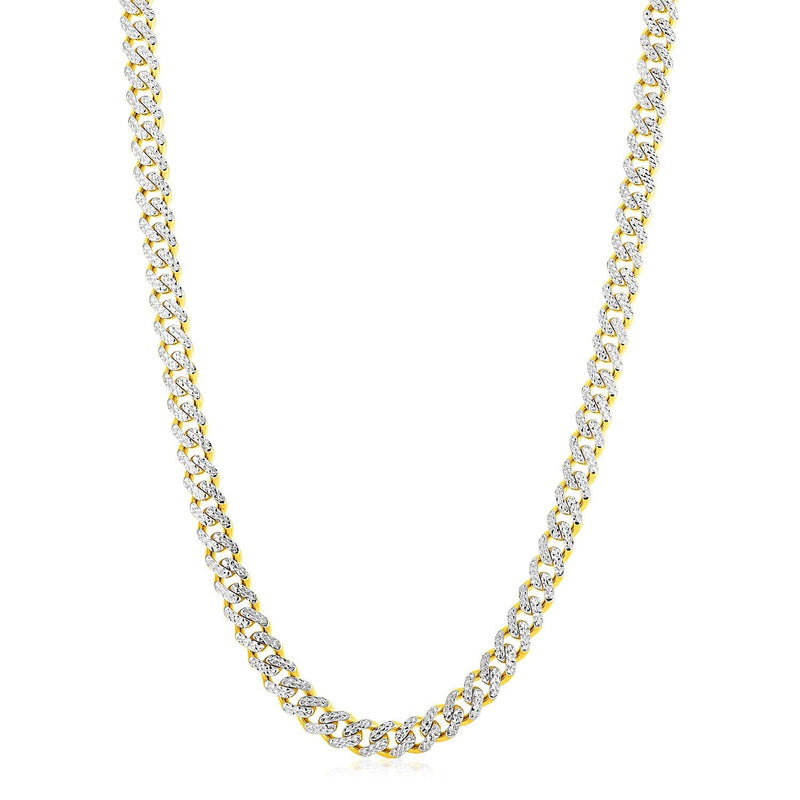 Bids.com 14k Yellow Gold White Pave High Polish Modern Lite Miami Cuban Chain (8.0mm) Necklaces White Smoke 22 / Two-Tone Gold