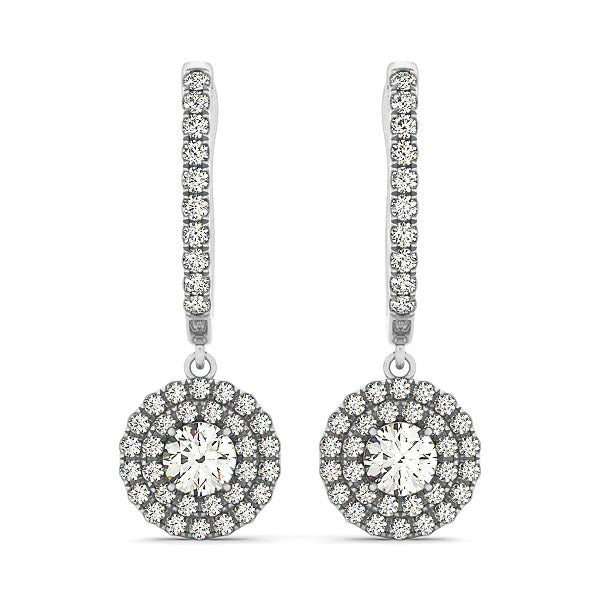Bids.com 14k White Gold Double Halo Round Diamond Drop Earrings (1 cttw) Earrings White Smoke White Gold