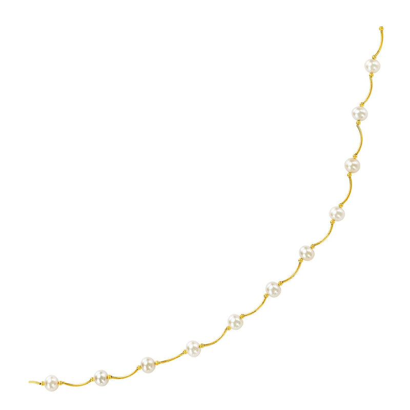 Bids.com 14k Yellow Gold Arc Link Necklace with White Pearls Necklaces White Smoke 17 / Yellow Gold