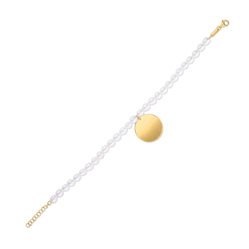 Bids.com 14k Yellow Gold Pearl Tag Charm Bracelet Bracelets White Smoke 8 / Yellow Gold