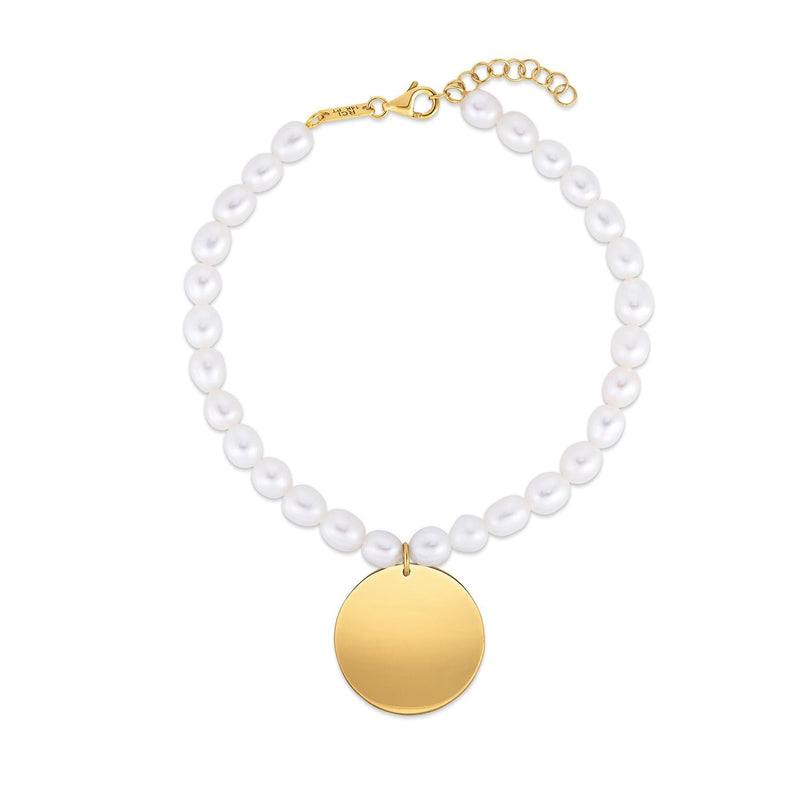 Bids.com 14k Yellow Gold Pearl Tag Charm Bracelet Bracelets White Smoke 8 / Yellow Gold