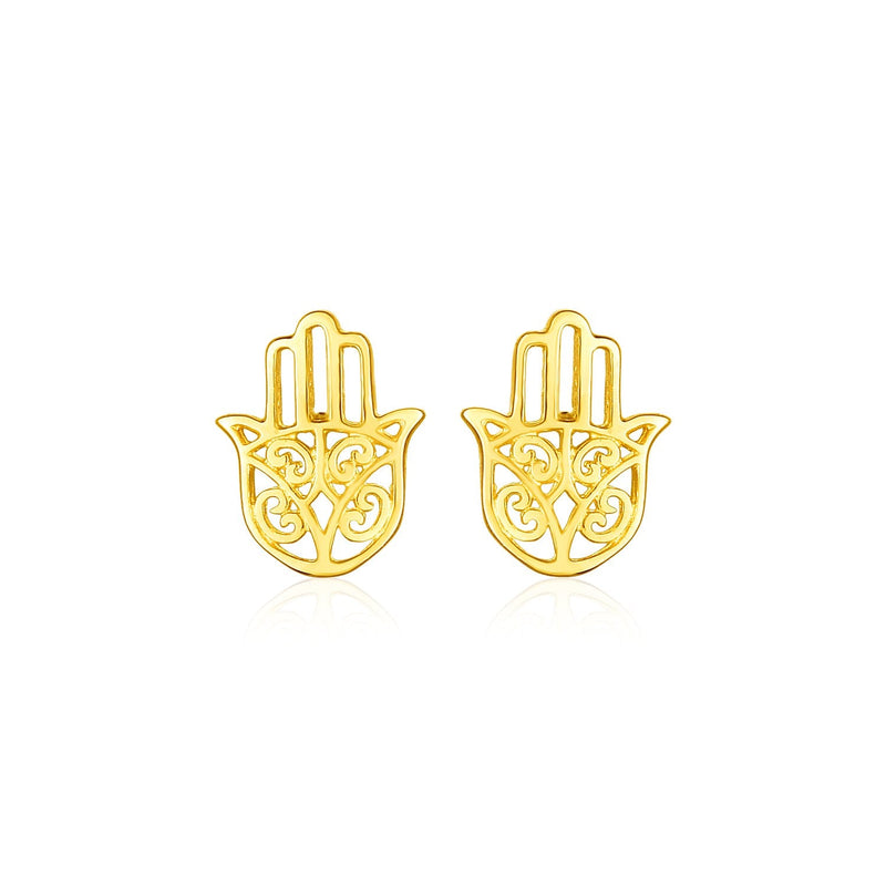 Bids.com 14k Yellow Gold Polished Hand of Hamsa Post Earrings Earrings White Smoke Yellow Gold