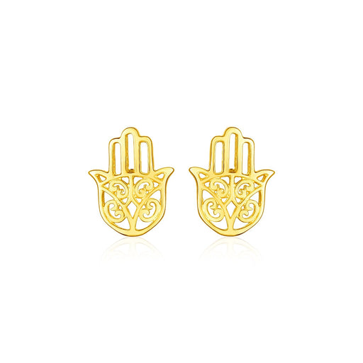 Bids.com 14k Yellow Gold Polished Hand of Hamsa Post Earrings Earrings White Smoke Yellow Gold