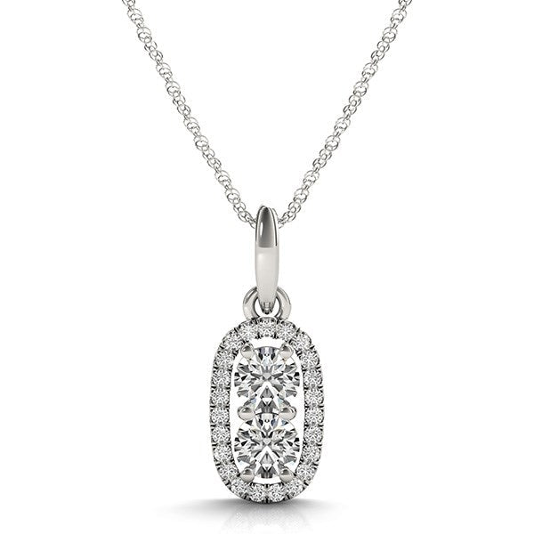 Bids.com Outer Oval Shaped Two Stone Diamond Pendant in 14k White Gold (5/8 cttw) Necklaces White Smoke 18 / White Gold