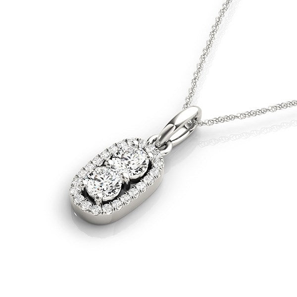 Bids.com Outer Oval Shaped Two Stone Diamond Pendant in 14k White Gold (5/8 cttw) Necklaces White Smoke 18 / White Gold