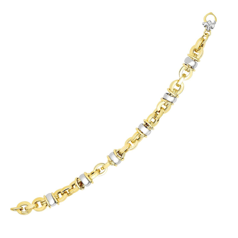 Bids.com 14k Two-Tone Gold Oval Bracelet with Barrel Bead Connectors Bracelets White Smoke 7.5 / Two-Tone Gold