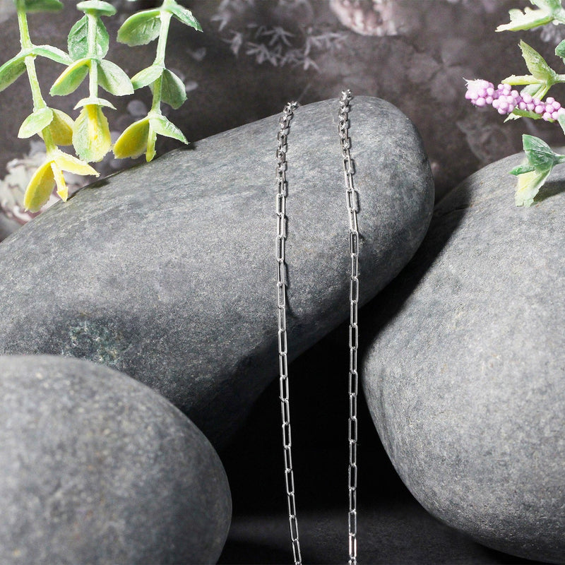 Bids.com 14K White Gold Fine Paperclip Chain (1.5mm) Necklaces Gray 16 / White Gold,18 / White Gold,20 / White Gold,24 / White Gold
