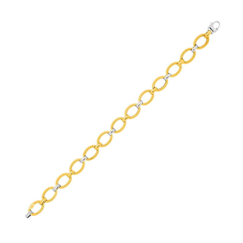 Bids.com 14k Two-Tone Gold Chain Bracelet with Textured Oval Links Bracelets White Smoke 7.5 / Two-Tone Gold