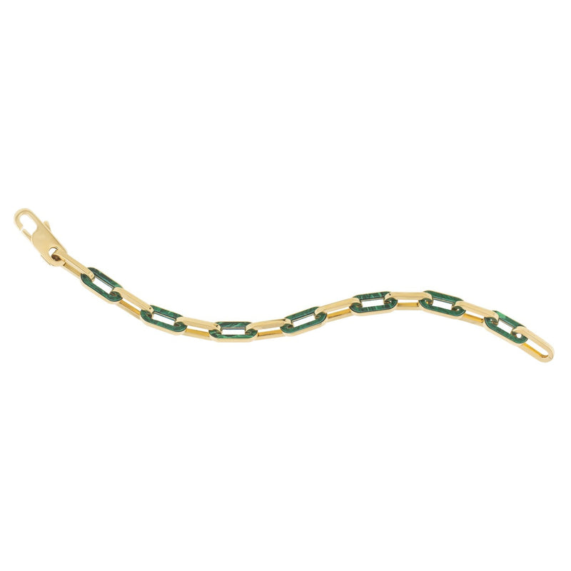 Bids.com 14k Yellow Gold Malachite Paperclip Gem Link Bracelet (7.00 mm) Bracelets White Smoke 7.5 / Yellow Gold