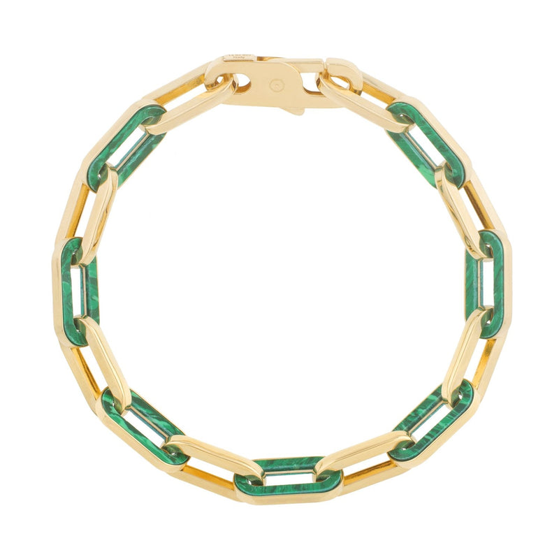 Bids.com 14k Yellow Gold Malachite Paperclip Gem Link Bracelet (7.00 mm) Bracelets White Smoke 7.5 / Yellow Gold