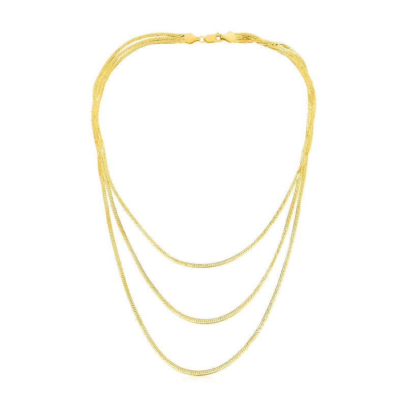 Bids.com 14k Yellow Gold Three Strand Herringbone Chain Necklace Necklaces White Smoke 16 / Yellow Gold