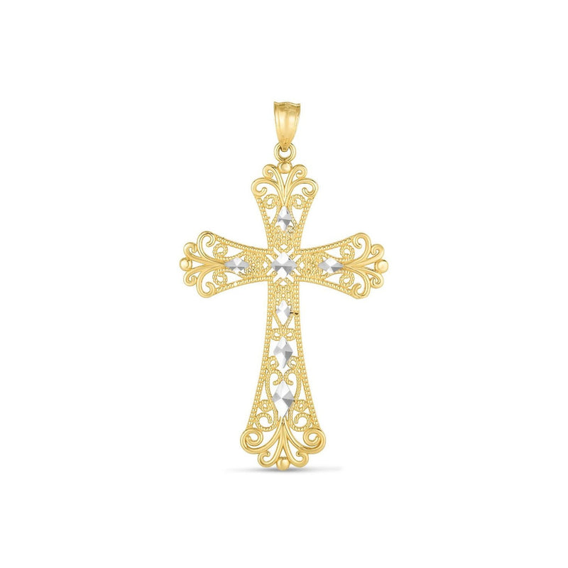 Bids.com 14k Two Tone Gold High Polish Diamond Cut Cross Pendant Pendants White Smoke Two-Tone Gold