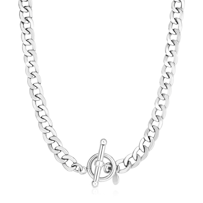 Bids.com Sterling Silver Polished Wide Link Toggle Necklace Necklaces White Smoke 18 / Sterling Silver