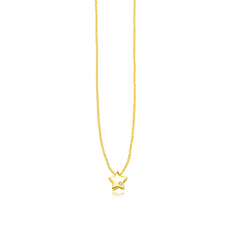 Bids.com 14k Yellow Gold Polished Star Necklace with Diamond Necklaces White Smoke 18 / Yellow Gold