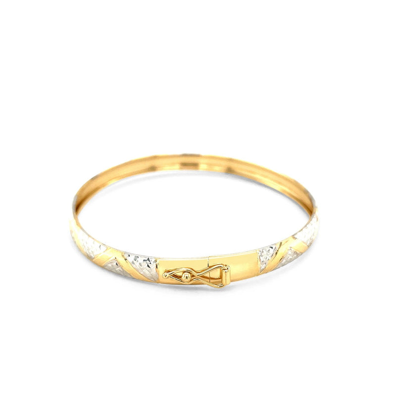 Bids.com 10k Two-Tone Gold Textured Zigzag Style Bangle Bracelets White Smoke 7 / Two-Tone Gold