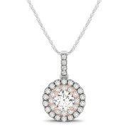 Bids.com Round Shape Halo Diamond Pendant in 14k White and Rose Gold (1/2 cttw) Necklaces White Smoke 18 / White & Rose Gold