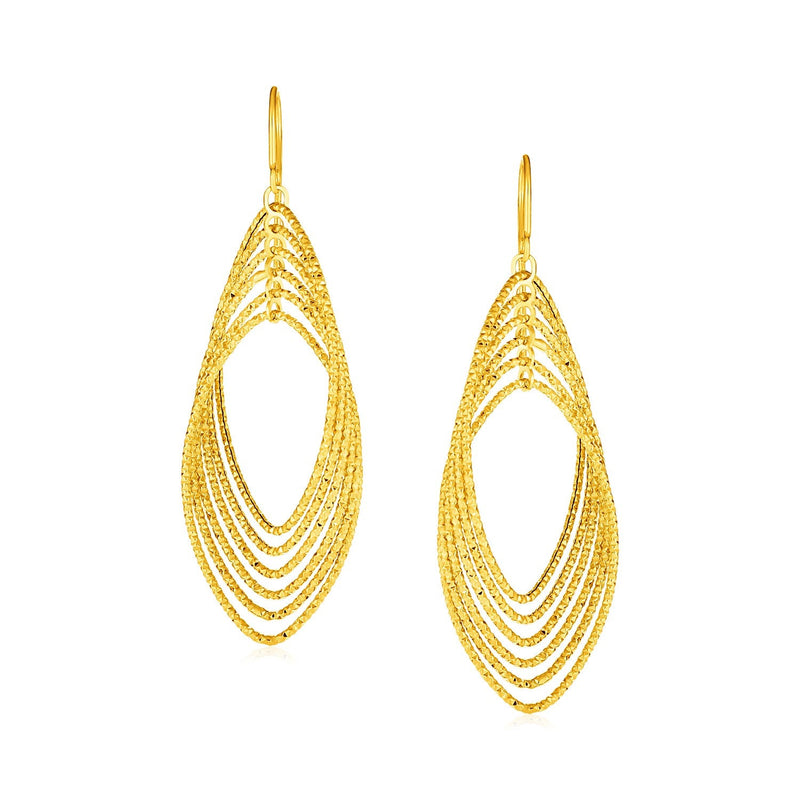 Bids.com 14k Yellow Gold Post Earrings with Textured Marquise Shapes Earrings White Smoke Yellow Gold