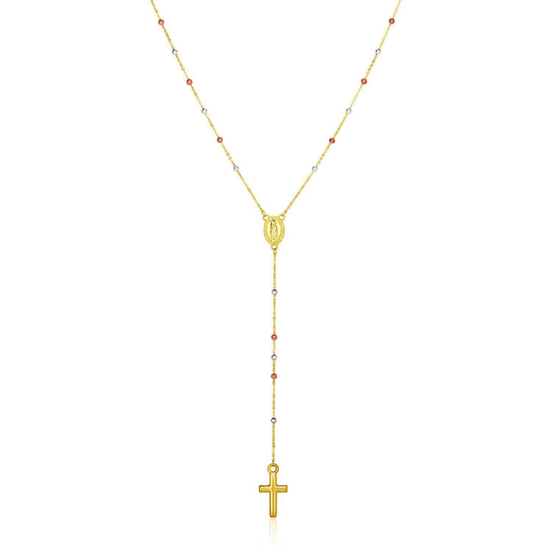 Bids.com 14k Tri Color Gold Lariat Rosary Necklace Necklaces White Smoke 26 / Tri-Color Gold