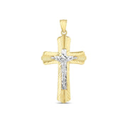 Bids.com 14k Two Tone Gold High Polish Diamond Cut Cross Pendant Pendants White Smoke Two-Tone Gold