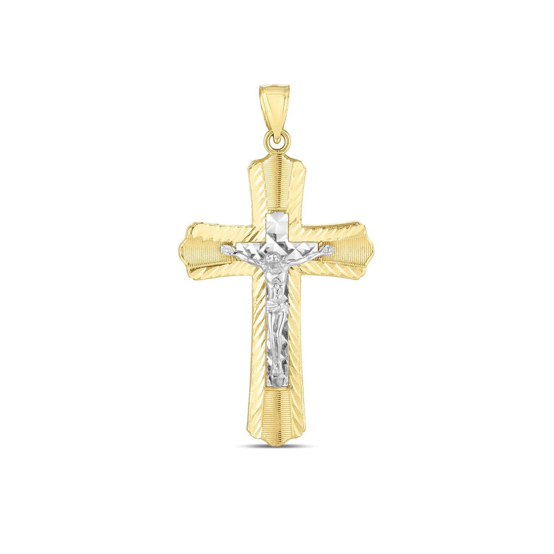Bids.com 14k Two Tone Gold High Polish Diamond Cut Cross Pendant Pendants White Smoke Two-Tone Gold