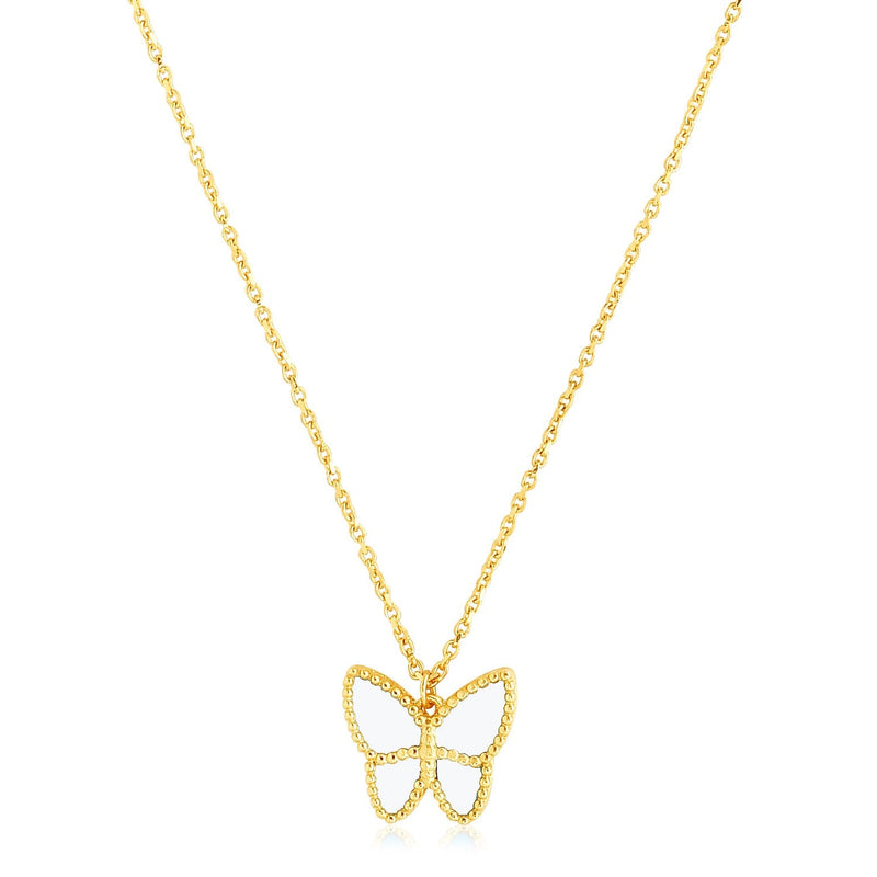 Bids.com 14k Yellow Gold High Polish Butterfly Peral Paste Necklace Necklaces White Smoke 18 / Yellow Gold