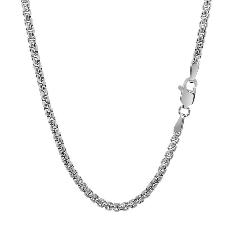 Bids.com 14k White Gold Solid Round Box Chain (2.50 mm) Necklaces White Smoke 16 / White Gold,18 / White Gold,20 / White Gold,24 / White Gold