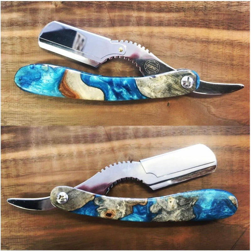 CreationsByWill Buckeye burl resin hybrid shavette with heavy weight blade. Rosy Brown