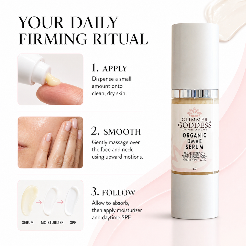 Glimmer Goddess® Organic Skin Care Organic DMAE Firming Serum – Natural Facelift Treatment Serums White Smoke 1 oz.