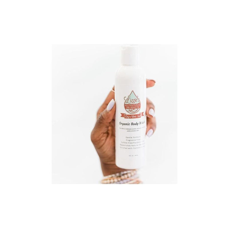 Lizzie's All-natural Products Organic Unscented Body Wash for Eczema White Smoke Organic Body Wash (unscented for eczema) 8 oz,Organic Unscented Body Wash for Eczema + Natural Sea Sponge Combo