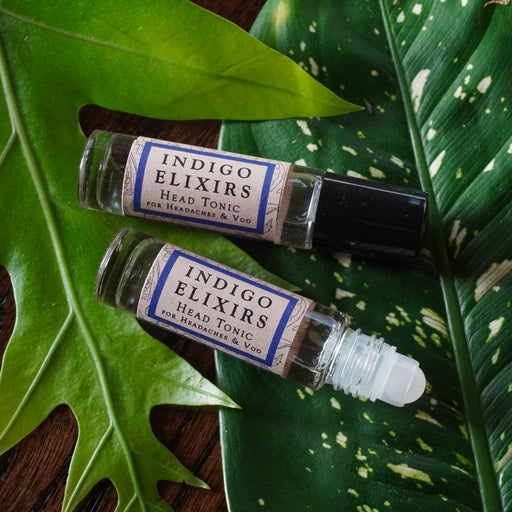INDIGO ELIXIRS Head Tonic | for Headaches & Vog Aromatherapy Black 0.3 oz roller,Mini 0.1 oz roller
