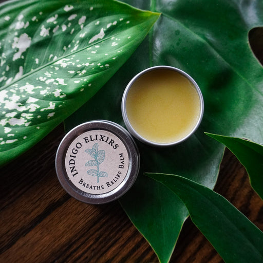INDIGO ELIXIRS Breathe Relief Balm | Respiratory Support Balm Black 0.5 oz tin,0.75 oz jar