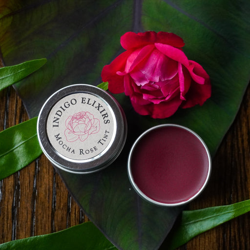 INDIGO ELIXIRS Mocha Rose Tint | for Lips & Cheeks Lip Balm Black 0.5 oz tin