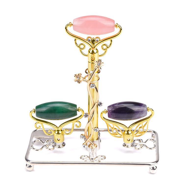 ZAQ Skin & Body Limited Edition - Magic Wand - Jade, Rose Quartz, Amethyst Facial Roller w/ Stand White Smoke