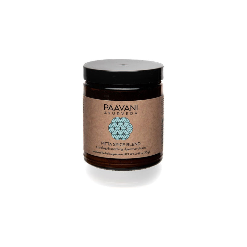 Paavani Ayurveda Pitta Spice Blend | Cooling Ayurvedic Digestive Churna Rosy Brown Glass Jar,Compostable Refill