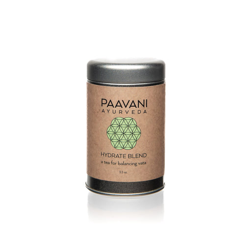 Paavani Ayurveda Hydrate Blend | Ayurvedic Tea for Vata Balance simple Rosy Brown Tea Tin,Compostable Refill