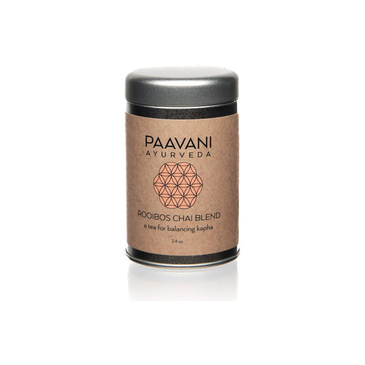Paavani Ayurveda Rooibos Chai Blend | Ayurvedic Tea for Kapha Balance simple Rosy Brown Tea Tin,Compostable Refill