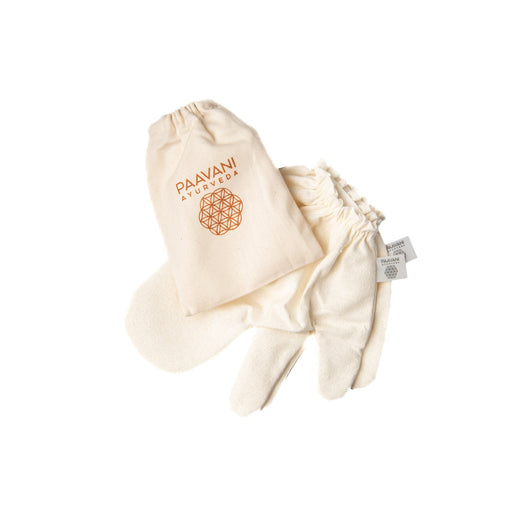 Paavani Ayurveda Garshana Gloves  | Ayurvedic Dry Brushing Antique White Small/Medium,Large