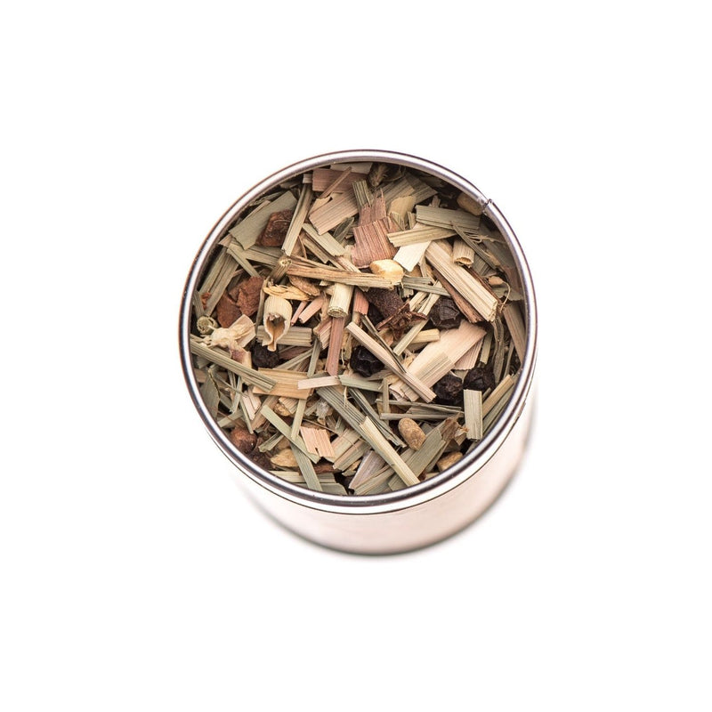 Paavani Ayurveda Rooibos Chai Blend | Ayurvedic Tea for Kapha Balance simple Rosy Brown Tea Tin,Compostable Refill