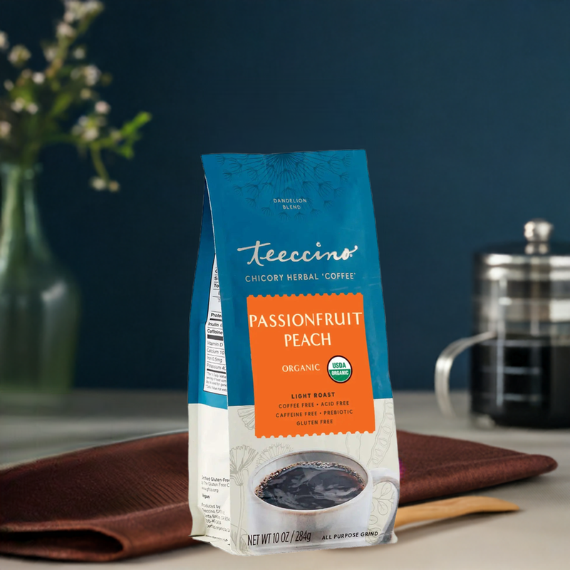 Teeccino Dandelion Passionfruit Peach Herbal Coffee Herbal Coffee Dark Slate Gray 10 ounce ground,Trial Size