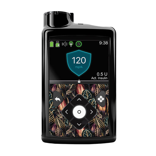 Peelz Dark Moon Leaves for Medtronic MiniMed 770G & 780G Peelz/Stickers Black Whole System Peelz (front back + clip),Front Peelz