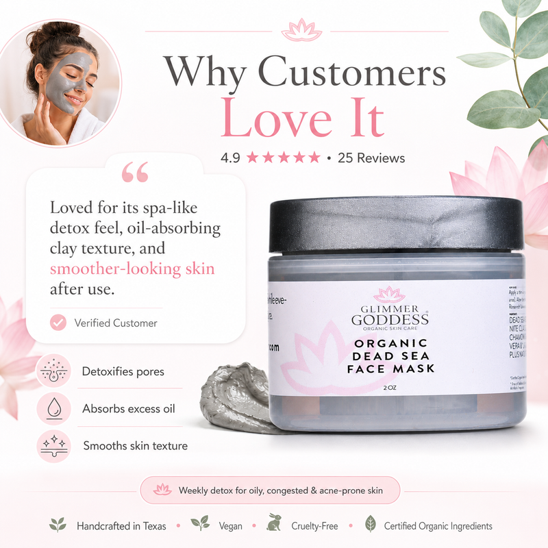 Glimmer Goddess® Organic Skin Care Organic Dead Sea Mud Mask – Exfoliate & Rejuvenate Masks & Peels White Smoke 2 oz,4 oz