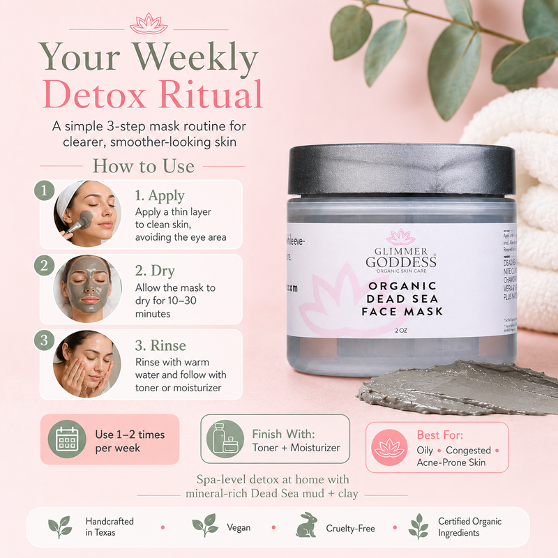 Glimmer Goddess® Organic Skin Care Organic Dead Sea Mud Mask – Exfoliate & Rejuvenate Masks & Peels Misty Rose 2 oz,4 oz