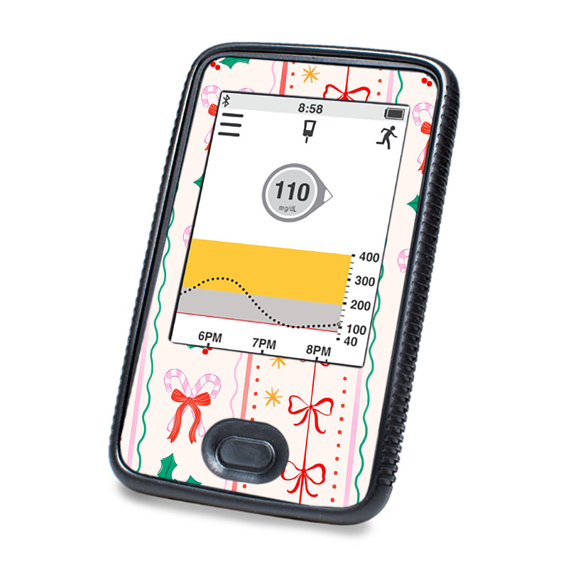 Peelz Holly Jolly Ribbon Dexcom G6 Touchscreen Receiver Sticker - Pump Peelz Peelz/Stickers White Smoke