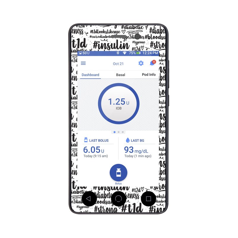 Peelz #Diabetes Sticker for Omnipod DASH® PDM – Pump Peelz Peelz/Stickers White Smoke Whole System Peelz (front + case),Front Peelz