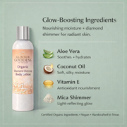 Glimmer Goddess® Organic Skin Care Organic Diamond Shimmer Body Lotion – Buildable Luminous Glow Shimmer Gray 8 oz. / Sexy Level 2,8 oz. / Super Level 3,4 oz. / Sexy Level 2,4 oz. / Super Level 3