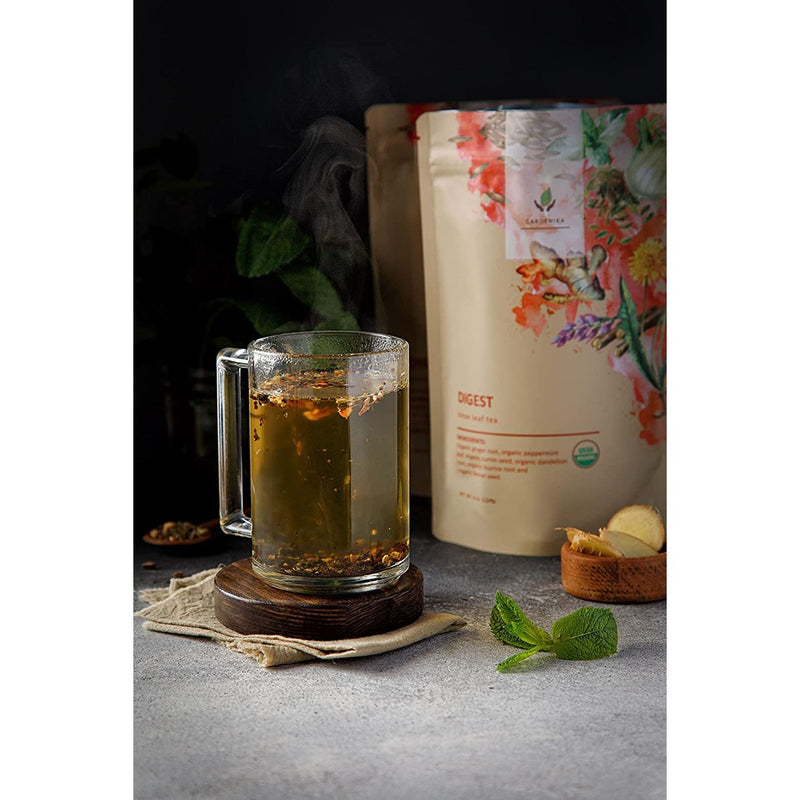 Gardenika Shop Digest Awake Tea, Bloating & Stomach Ease | Ayurvedic | Organic Loose Leaf Tea Black