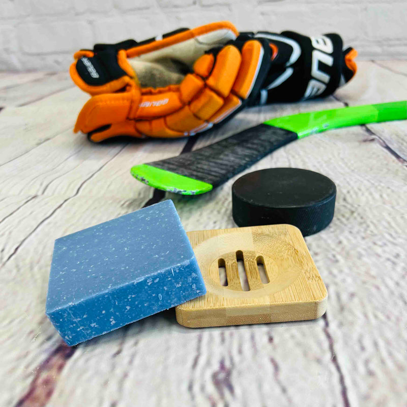 Dirty Dangles Hockey Bamboo Soap Holder Soap Dish Light Gray